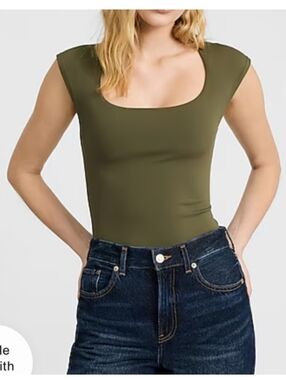 Express Olive Scoop Neck Bodysuit